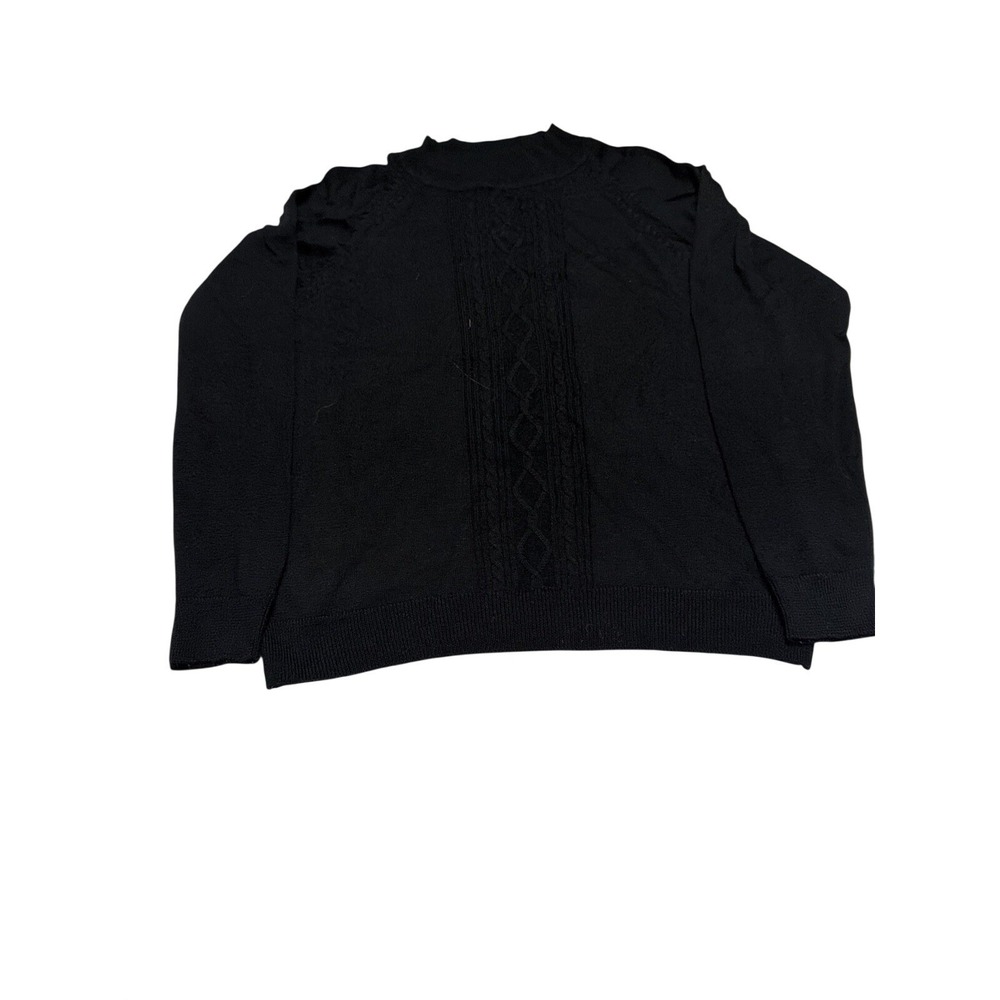 Alfred Dunner Black Cable Knit Mock Neck Sweater Wool Blend Vintage Medium